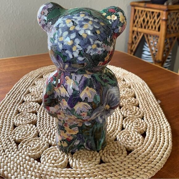 Joan Baker Designs Original Porcelain Decoupage Floral Patchwork Bear Figurine - Picture 6 of 10